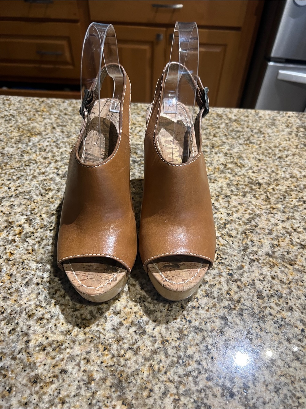 Sam Edelman Brown Peep-Toe Slingback Wedges